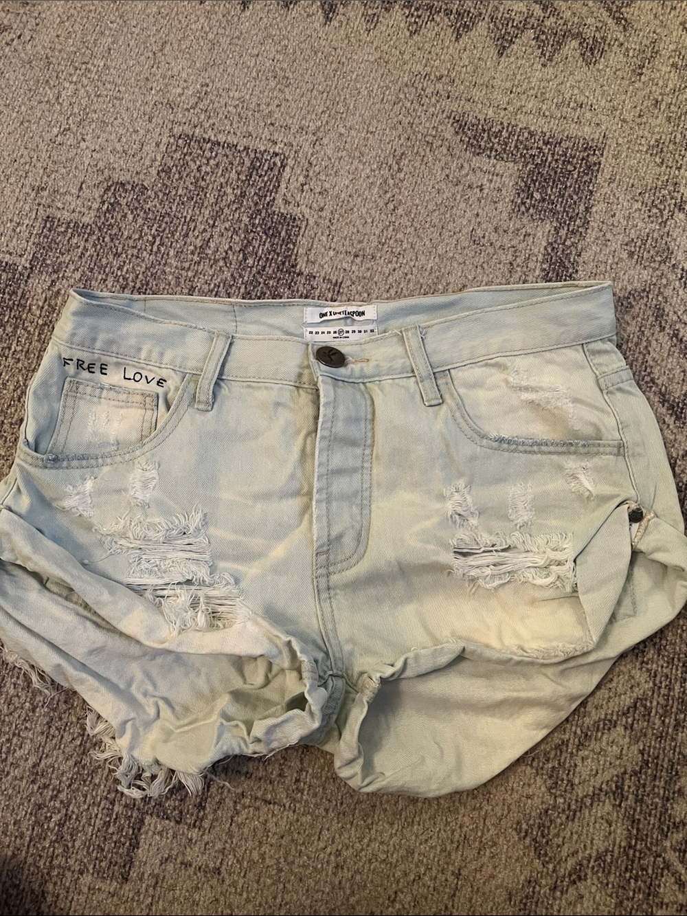 One Teaspoon Light Blue Distressed Denim Shorts